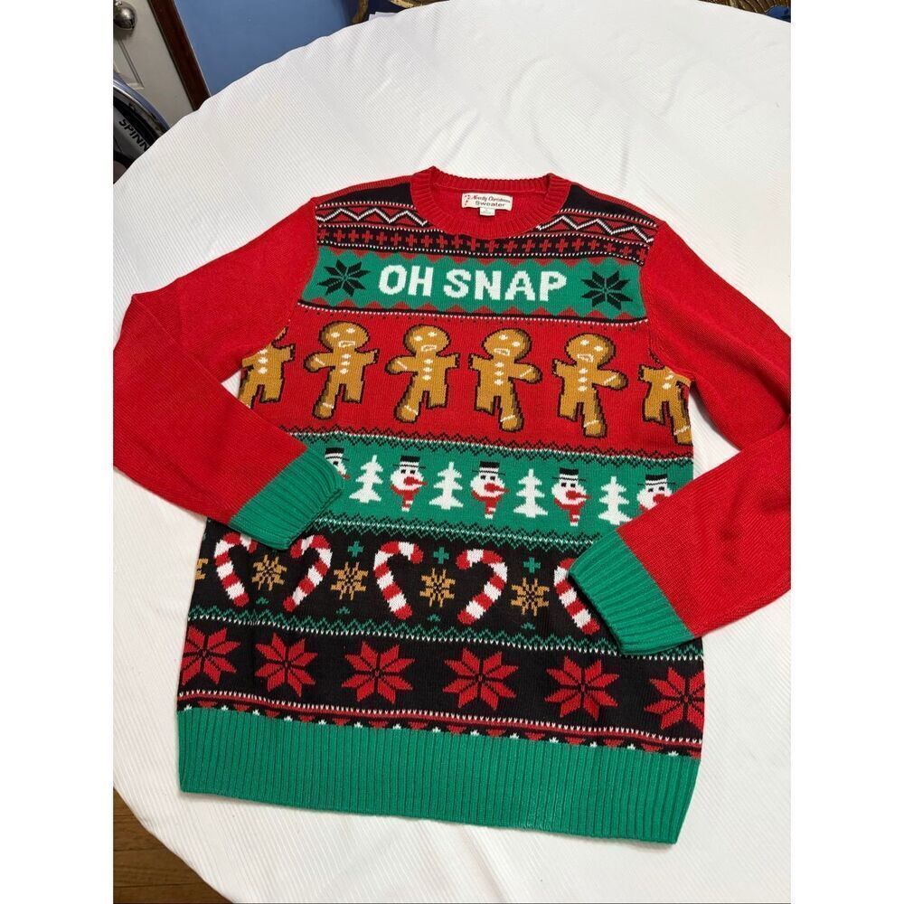 Oh Snap Gingerbread Man Funny Christmas Sweater Size Large New